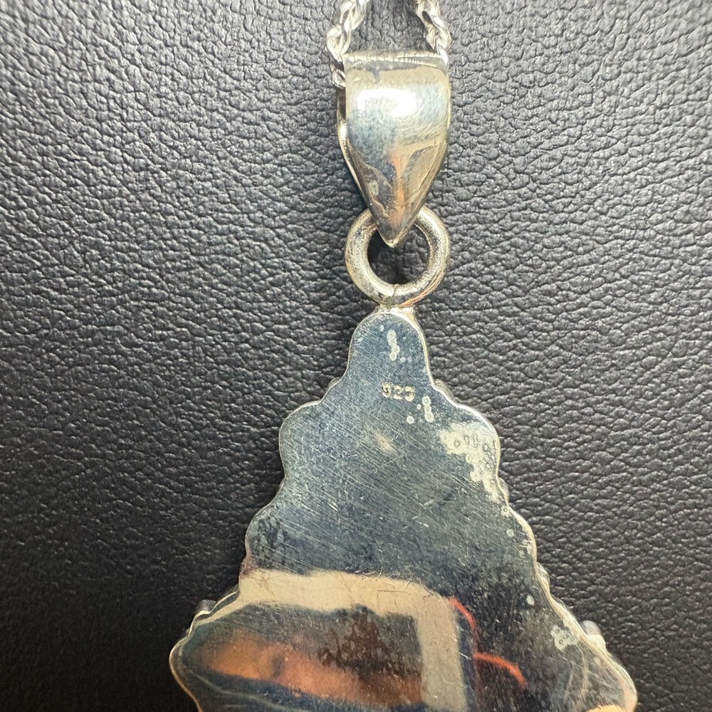 Pendant*Wild Horse Turquoise 925 Sterling Silver Diamond Shaped Closed Back - Picture 7 of 9